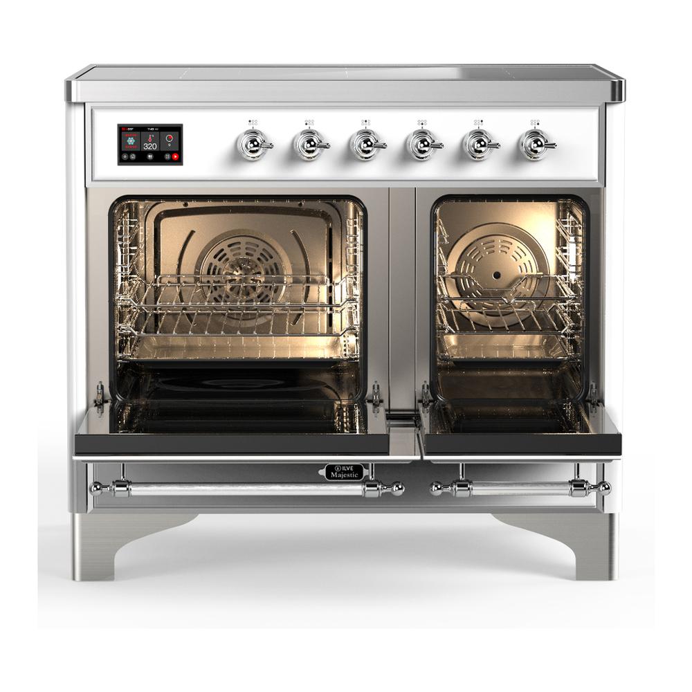 Ilve UMDIB40QNR3WHC Ilve Umdib40Qnr3Whc Majestic Iii 40 Inch Induction Range With 6 Elements, 3.82 Cu. Ft. Total Oven Capacity (Solid Door, White, Chrome)