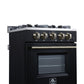 Forno FFSGS627224BLK Forno Breno 24 Inch Freestanding Gas Range In Black With Antique Brass, Compact Design