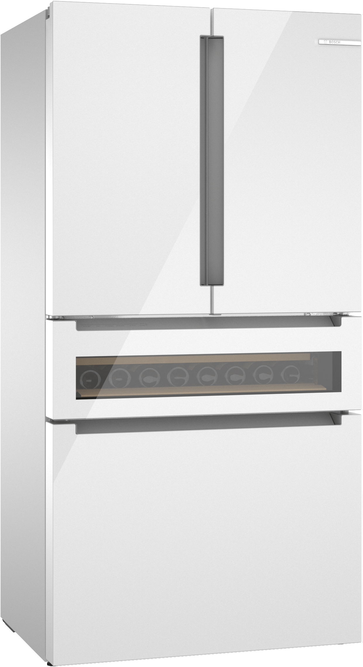 Bosch B36CL84ENW 800 Series, French Door Bottom Mount Refrigerator, Glass Door, 36'', White, Total No Frost