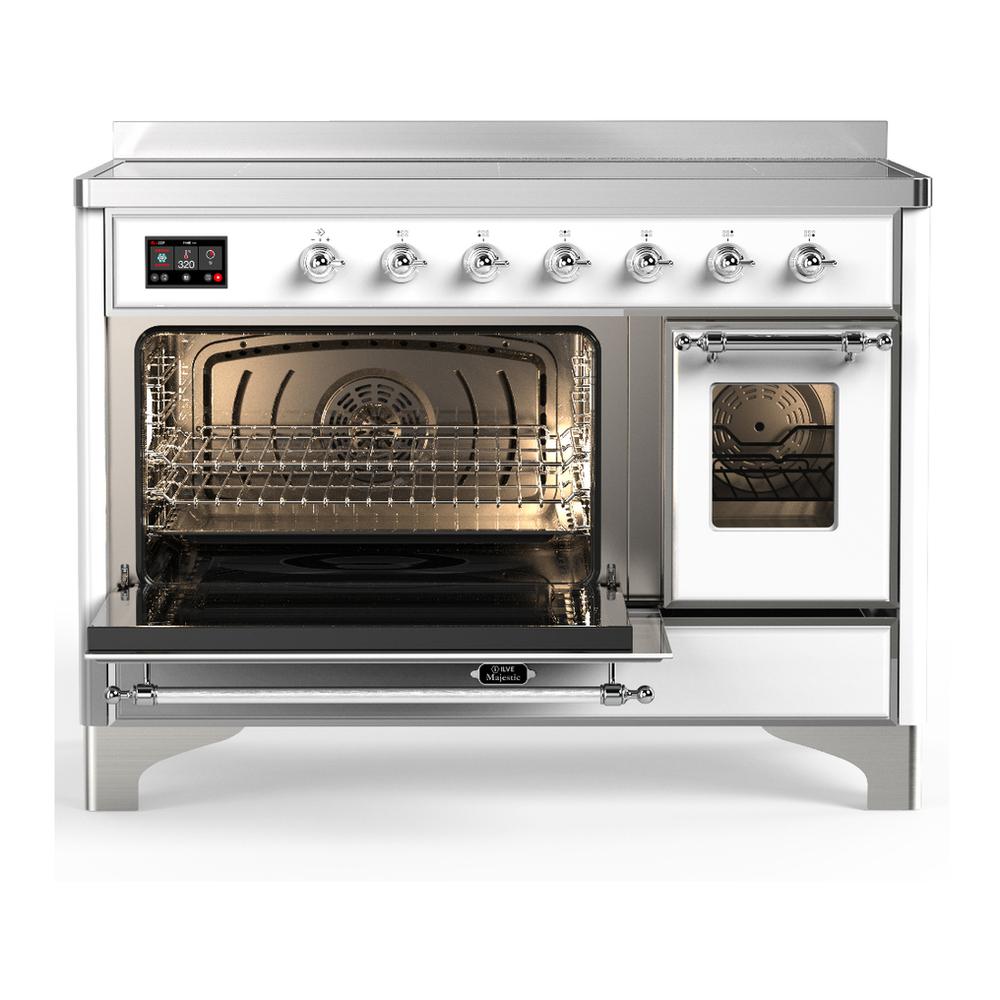 Ilve UMIB48NR3WHC Ilve Umib48Nr3Whc Majestic Iii 48 Inch Induction Range With 6 Elements, 5.02 Cu. Ft. Total Oven Capacity (Triple Glass Door, White, Chrome)