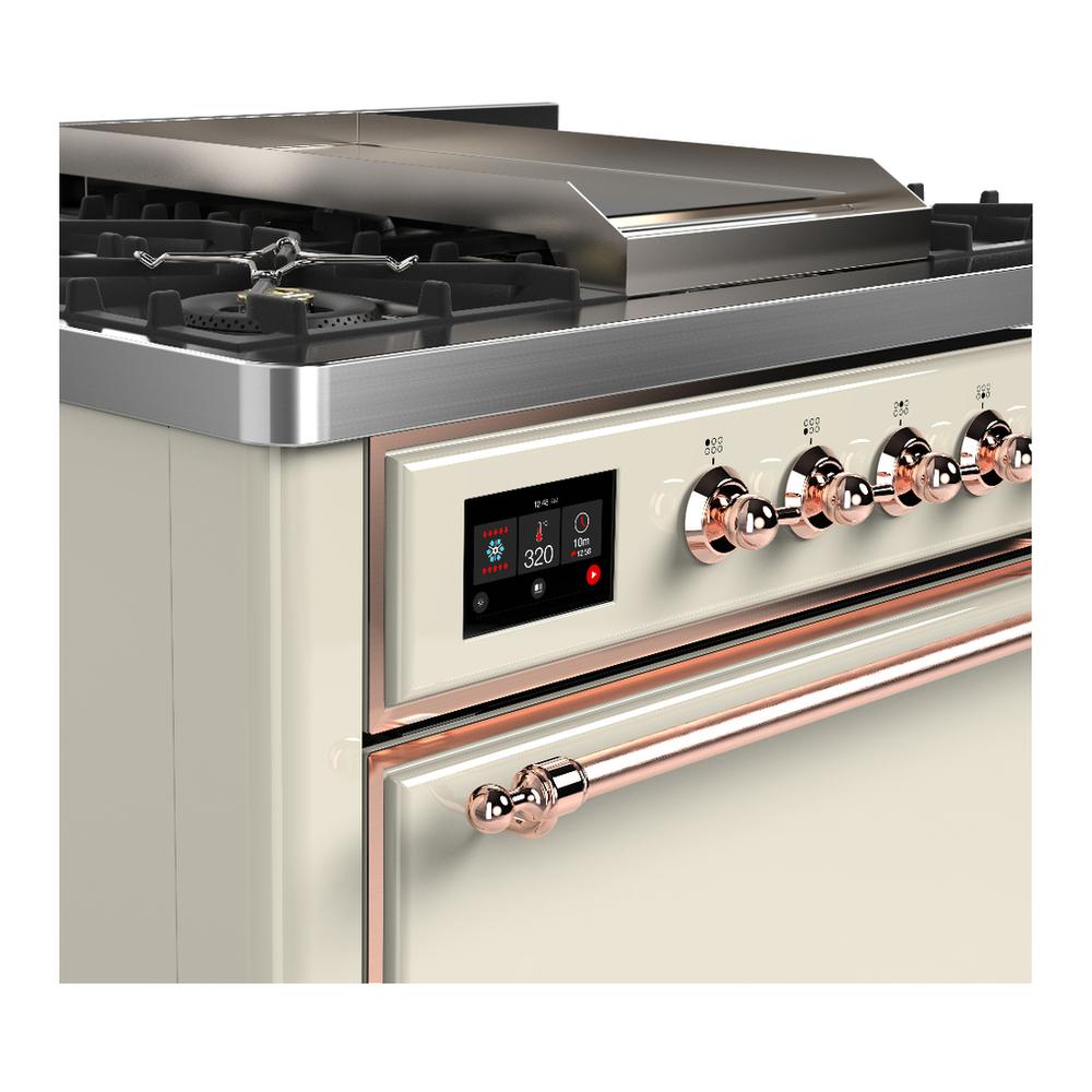 Ilve UM36FQNR3AWPLP Ilve Um36Fqnr3Awplp Majestic Iii 36 Inch Dual Fuel Range With 6 Black Brass Burners And Griddle, Dual Function Burner Up To 25,000 Btu (Solid Door, Antique White, Copper, Liquid Propane)