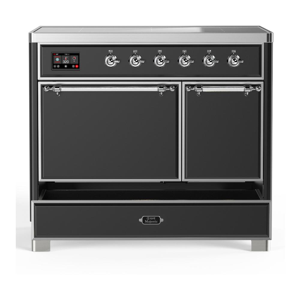 Ilve UMDIB40QNR3MGC Ilve Umdib40Qnr3Mgc Majestic Iii 40 Inch Induction Range With 6 Elements, 3.82 Cu. Ft. Total Oven Capacity (Solid Door, Graphite Matte, Chrome)