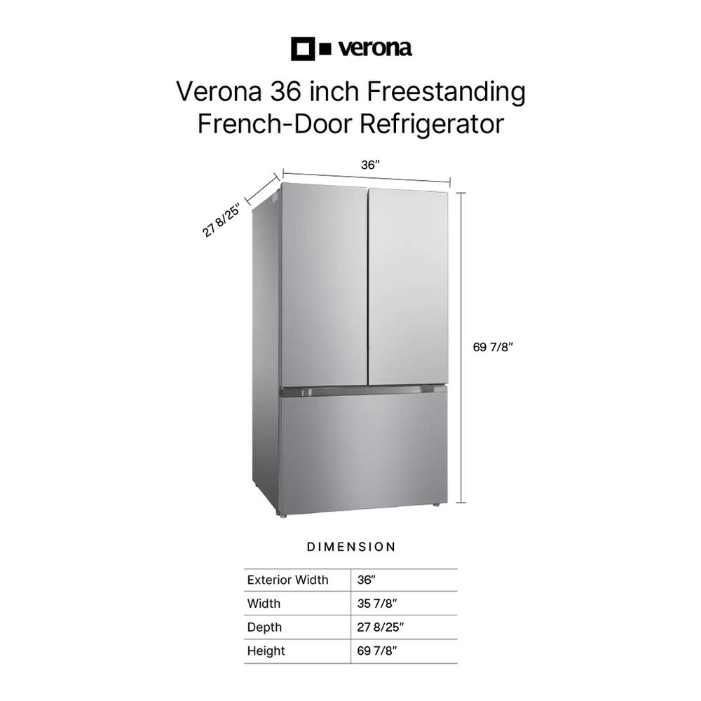 Verona VEFFD3620RISL Verona Veffd3620Risl 36 Inch Freestanding French Door Refrigerator With 20.3 Cu. Ft. Capacity, Automatic Ice Maker, Recessed Handle