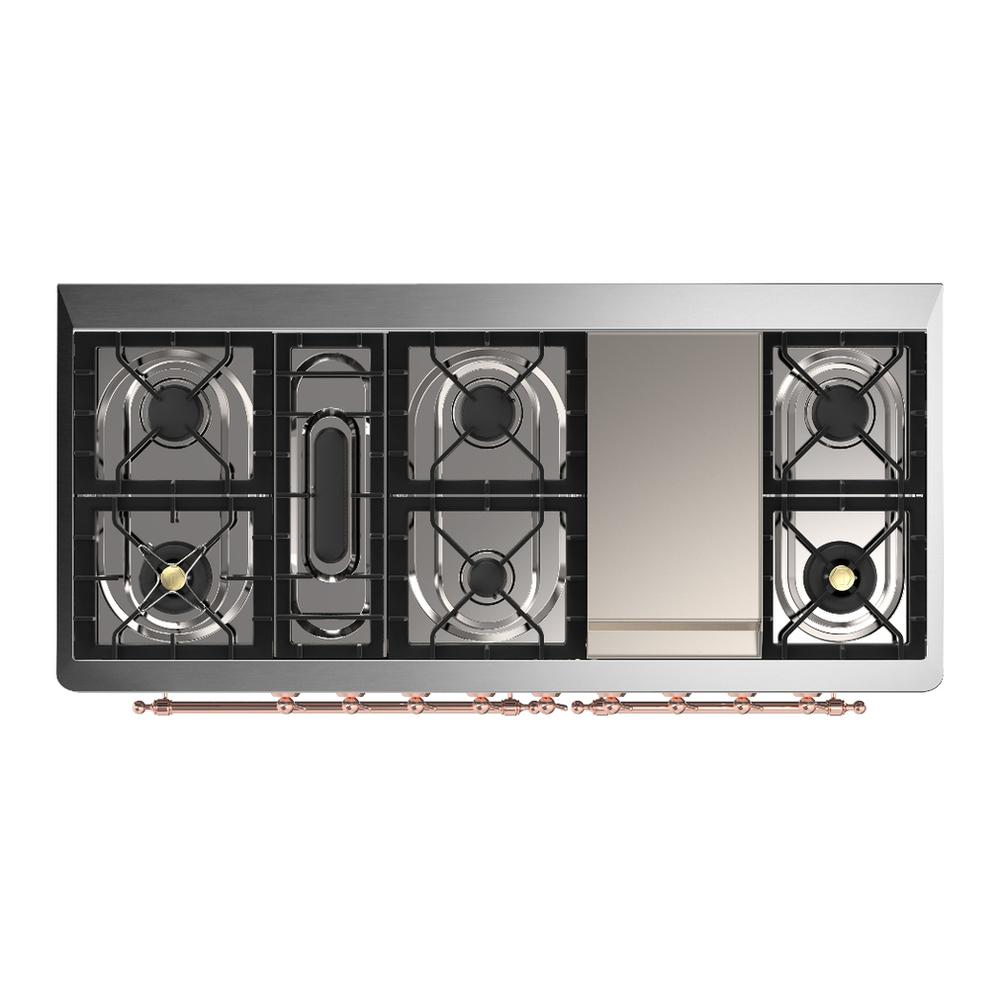 Ilve UM60FQNR3MGP Ilve Um60Fqnr3Mgp Majestic Iii 60 Inch Dual Fuel Range With 9 Burners And Griddle, Dual Function Burner Up To 25,000 Btu (Natural Gas, Solid Door, Graphite Matte, Copper)