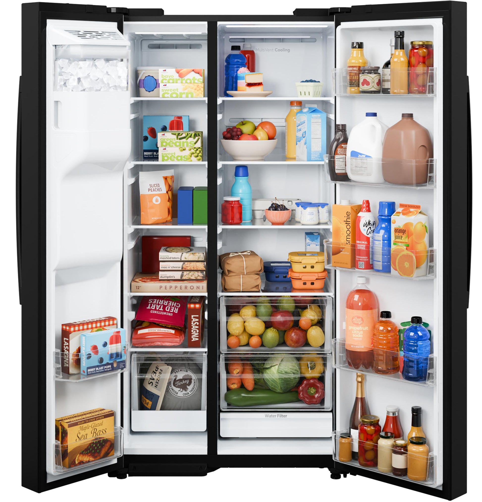 Ge Appliances GSS28NGYBB Ge® 27.9 Cu. Ft. Side-By-Side Refrigerator With Extra Tall Dispenser And In-Door Icemaker
