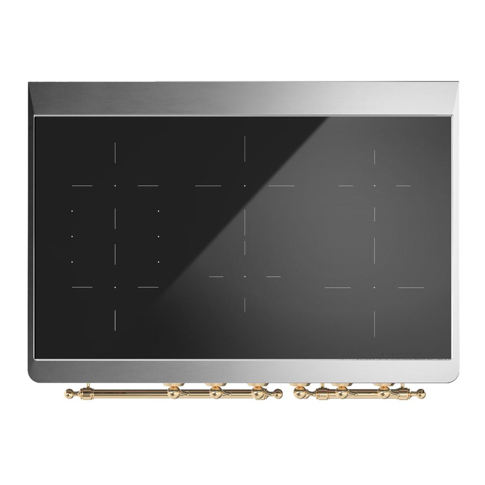 Ilve UMDIB40QNR3BKG Ilve Umdib40Qnr3Bkg Majestic Iii 40 Inch Induction Range With 6 Elements, 3.82 Cu. Ft. Total Oven Capacity (Solid Door, Glossy Black, Brass)