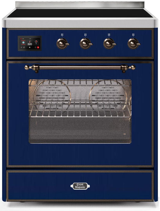 Ilve UMI30NE3MBB Majestic Ii 30 Inch Electric Freestanding Range In Blue With Bronze Trim