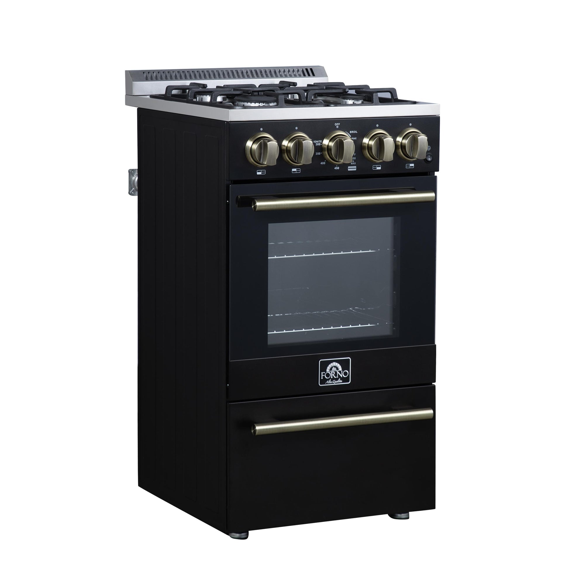 Forno FFSGS626520BLK Forno Lamazze 20 Inch Freestanding Gas Range In Black, Compact Design