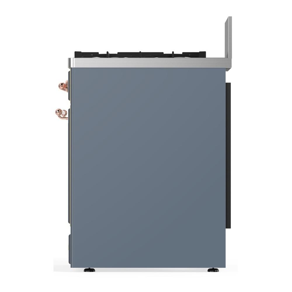 Ilve UM30QNR3BGP Ilve Um30Qnr3Bgp Majestic Iii 30 Inch Dual Fuel Range With 5 Black Brass Burners, Dual Function Burner Up To 25,000 Btu (Natural Gas, Solid Door, Blue Grey, Copper)