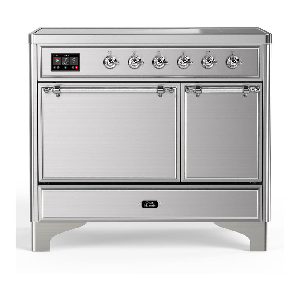 Ilve UMDIB40QNR3SSC Ilve Umdib40Qnr3Ssc Majestic Iii 40 Inch Induction Range With 6 Elements, 3.82 Cu. Ft. Total Oven Capacity (Solid Door, Stainless Steel, Chrome)