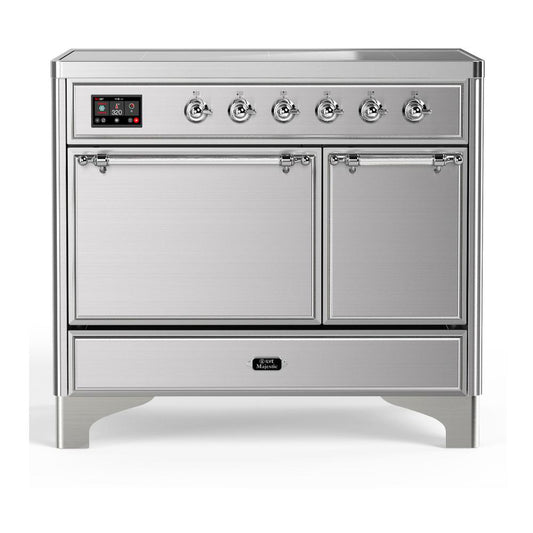 Ilve UMDIB40QNR3SSC Ilve Umdib40Qnr3Ssc Majestic Iii 40 Inch Induction Range With 6 Elements, 3.82 Cu. Ft. Total Oven Capacity (Solid Door, Stainless Steel, Chrome)