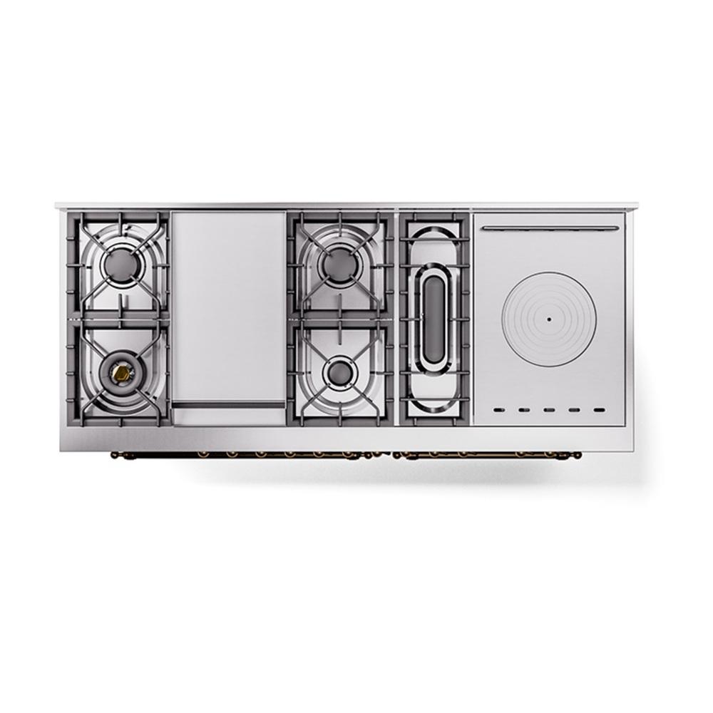 Ilve UN60FSNMPAWB Ilve Un60Fsnmpawb Nostalgie Ii Noblesse 60" Dual Fuel Range (7 Sealed Burners + Griddle + French Top, Natural Gas, Triple Glass Door, Antique White, Burnished)