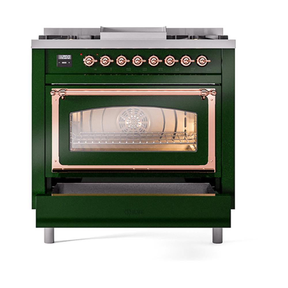 Ilve UN36FNMPEGPLP Ilve Un36Fnmpegplp Nostalgie Ii Noblesse 36" Dual Fuel Range (Liquid Propane, Triple Glass Door, Emerald Green, Copper)