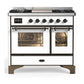 Ilve UMD40FNR3WHB Ilve Umd40Fnr3Whb Majestic Iii 40 Inch Dual Fuel Range With 6 Burners And Griddle, Dual Function Burner Up To 25,000 Btu (Natural Gas, Triple Glass Door, White, Burnished)