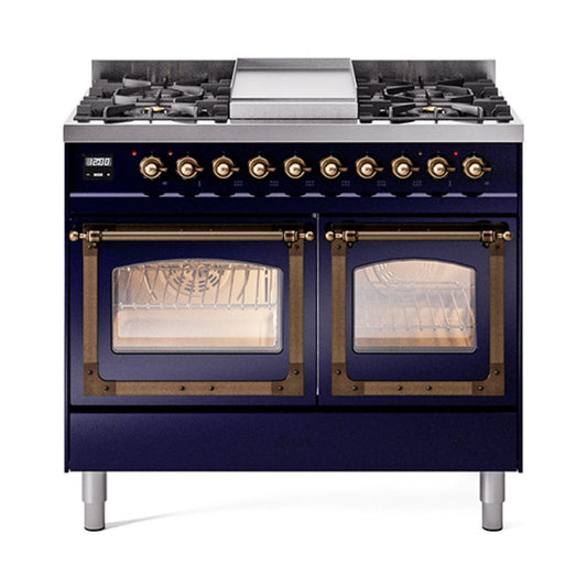 Ilve UND40FNMPMBBLP Ilve Und40Fnmpmbblp Nostalgie Ii Noblesse 40" Dual Fuel Range (Liquid Propane, Triple Glass Door, Midnight Blue, Burnished)