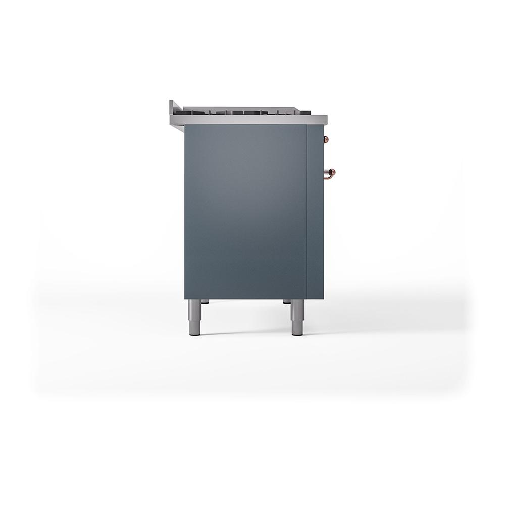 Ilve UN48FSQNMPBGP Ilve Un48Fsqnmpbgp Nostalgie Ii Noblesse 48" Dual Fuel Range (5 Sealed Burners + Griddle + French Top, Natural Gas, Solid Door, Blue Grey, Copper)
