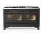 Ilve UM60FNR3MGBLP Ilve Um60Fnr3Mgblp Majestic Iii 60 Inch Dual Fuel Range With 9 Burners And Griddle, Dual Function Burner Up To 25,000 Btu (Liquid Propane, Triple Glass Door, Graphite Matte, Burnished)