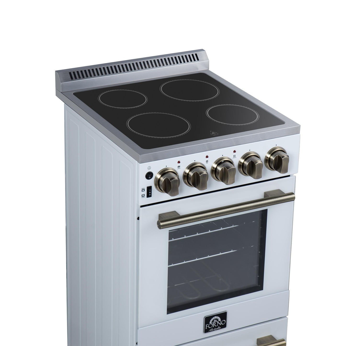 Forno FFSEL605220WHT Forno Pallerano 20 Inch Freestanding Electric Range In White With Antique Brass, Compact Design