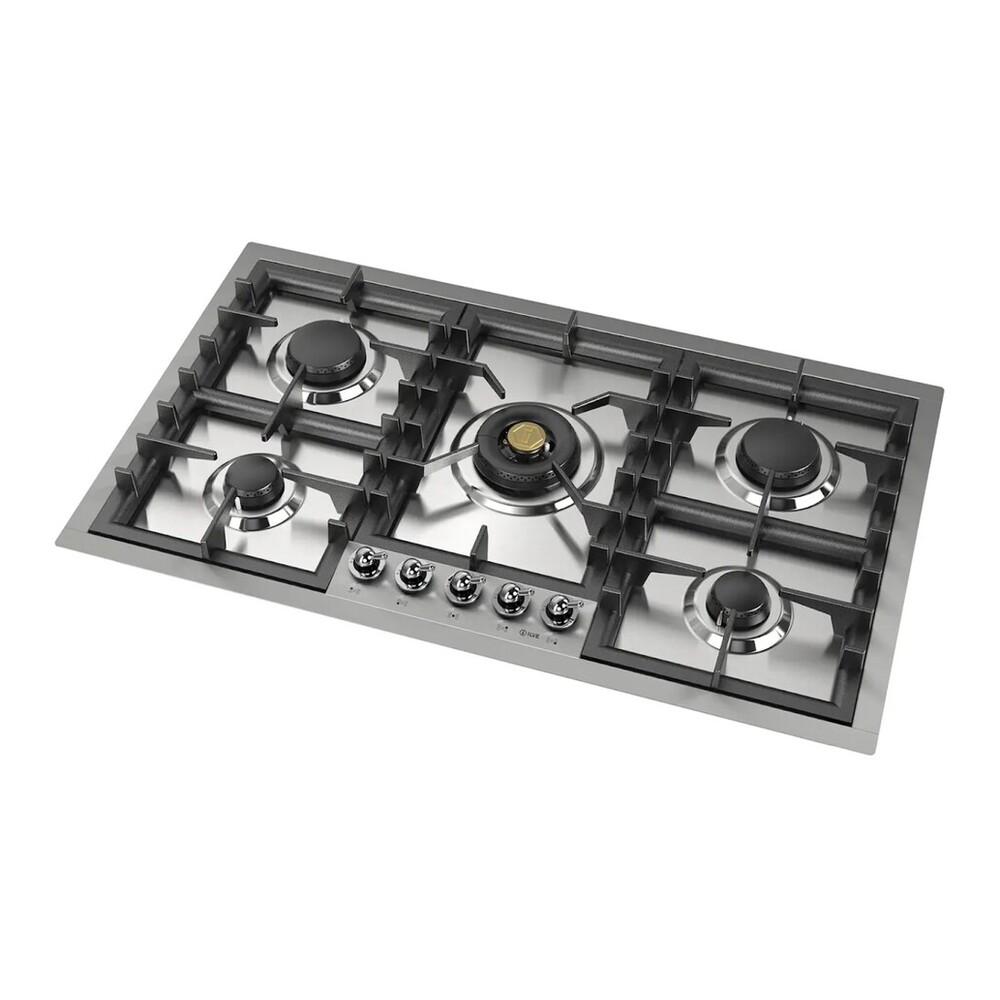 Ilve UHCPT95NSSC Ilve Uhcpt95Nssc Nostalgie Ii 36 Inch Built-In Gas Cooktop With Total Black Brass Burners, In Stainless Steel (5 Sealed Burners, Natural Gas, Chrome)