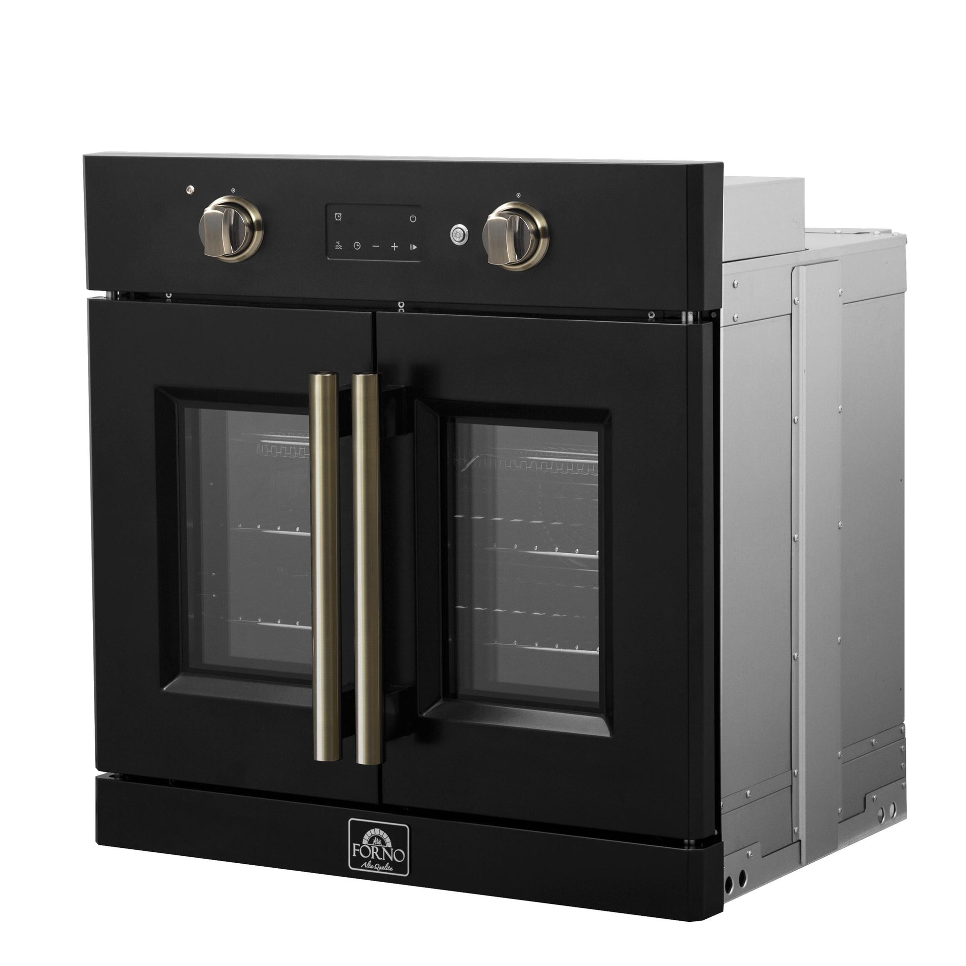 Forno FBOEL133330BLK Forno Asti 30-Inch French Door Electric Wall Oven In Black & Antique Brass, 3.68 Cu. Ft. True Convection, 3,600W, Air Fry, Sous Vide, Self-Clean