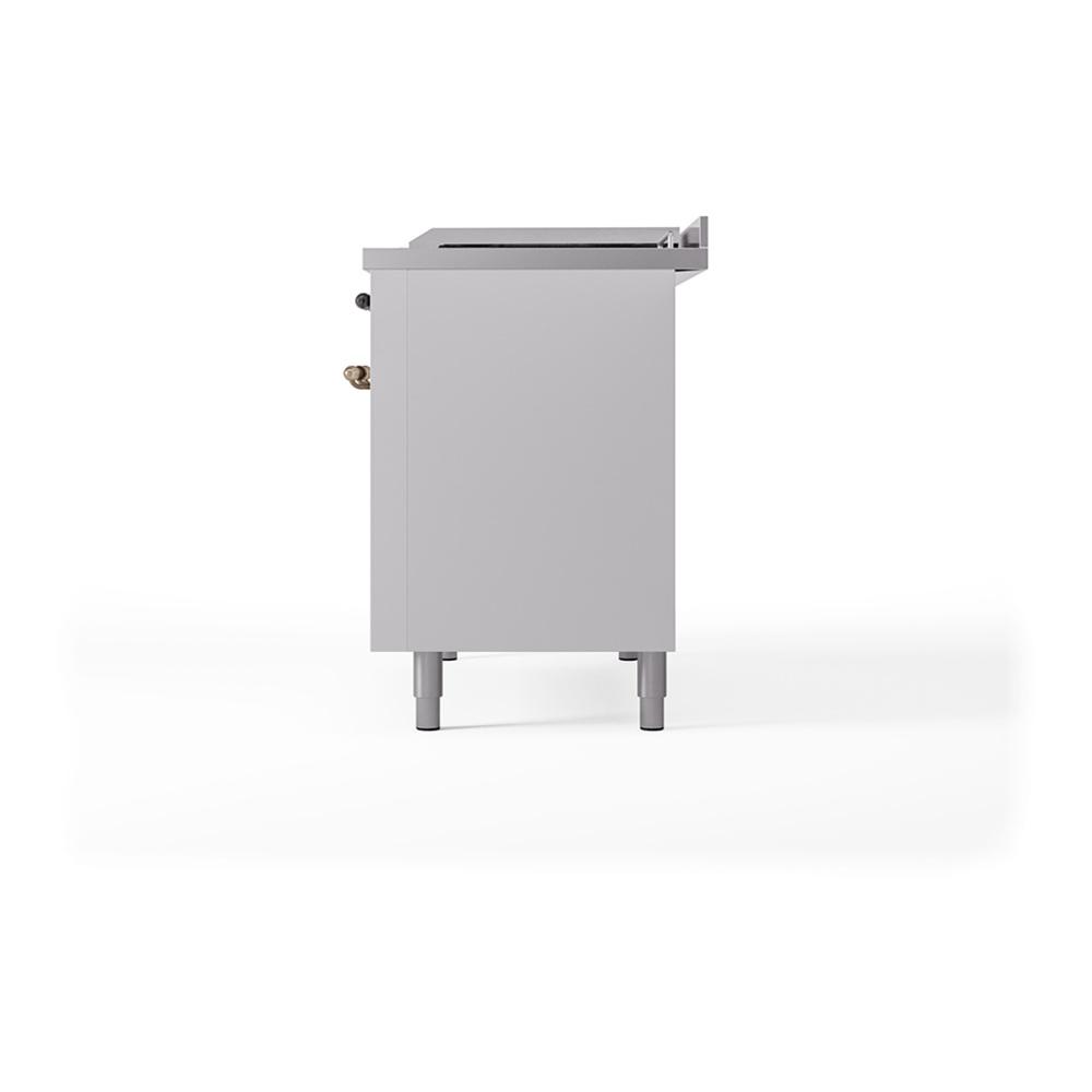 Ilve UN48FSQNMPWHBLP Ilve Un48Fsqnmpwhblp Nostalgie Ii Noblesse 48" Dual Fuel Range (5 Sealed Burners + Griddle + French Top, Liquid Propane, Solid Door, White, Burnished)