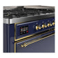 Ilve UM60FQNR3MBGLP Ilve Um60Fqnr3Mbglp Majestic Iii 60 Inch Dual Fuel Range With 9 Burners And Griddle, Dual Function Burner Up To 25,000 Btu (Liquid Propane, Solid Door, Midnight Blue, Brass)
