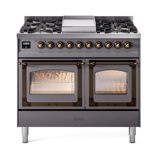 Ilve UND40FNMPMGB Ilve Und40Fnmpmgb Nostalgie Ii Noblesse 40" Dual Fuel Range (Natural Gas, Triple Glass Door, Graphite Matte, Burnished)