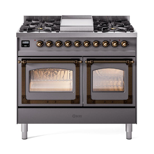 Ilve UND40FNMPMGB Ilve Und40Fnmpmgb Nostalgie Ii Noblesse 40" Dual Fuel Range (Natural Gas, Triple Glass Door, Graphite Matte, Burnished)