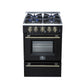 Forno FFSGS627224BLK Forno Breno 24 Inch Freestanding Gas Range In Black With Antique Brass, Compact Design