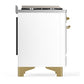 Ilve UM36FNR3WHGLP Ilve Um36Fnr3Whglp Majestic Iii 36 Inch Dual Fuel Range With 6 Black Brass Burners And Griddle, Dual Function Burner Up To 25,000 Btu (Triple Glass Door, White, Brass, Liquid Propane)