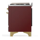 Ilve UM60FQNR3BUG Ilve Um60Fqnr3Bug Majestic Iii 60 Inch Dual Fuel Range With 9 Burners And Griddle, Dual Function Burner Up To 25,000 Btu (Natural Gas, Solid Door, Burgundy, Brass)