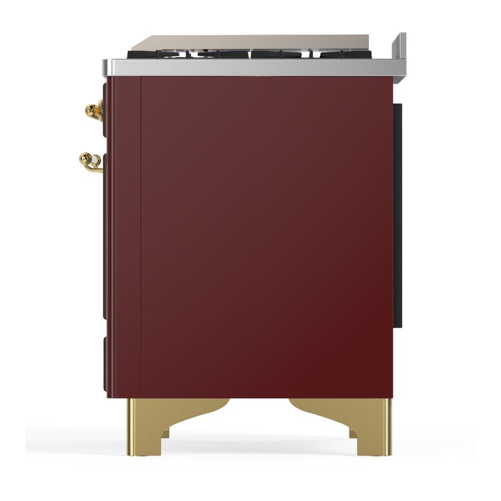 Ilve UM60FQNR3BUG Ilve Um60Fqnr3Bug Majestic Iii 60 Inch Dual Fuel Range With 9 Burners And Griddle, Dual Function Burner Up To 25,000 Btu (Natural Gas, Solid Door, Burgundy, Brass)