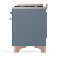 Ilve UM60FQNR3BGPLP Ilve Um60Fqnr3Bgplp Majestic Iii 60 Inch Dual Fuel Range With 9 Burners And Griddle, Dual Function Burner Up To 25,000 Btu (Liquid Propane, Solid Door, Blue Grey, Copper)