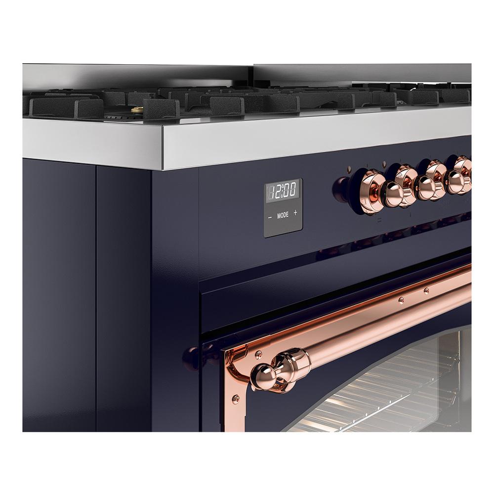 Ilve UN60FNMPMBPLP Ilve Un60Fnmpmbplp Nostalgie Ii Noblesse 60" Dual Fuel Range (9 Sealed Burners + Griddle, Liquid Propane, Triple Glass Door, Midnight Blue, Copper)