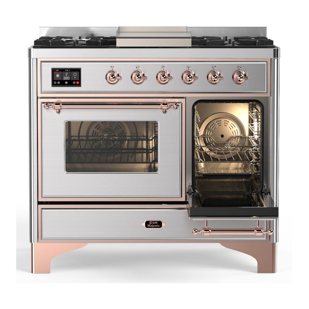 Ilve UMD40FNR3SSPLP Ilve Umd40Fnr3Ssplp Majestic Iii 40 Inch Dual Fuel Range With 6 Burners And Griddle, Dual Function Burner Up To 25,000 Btu (Liquid Propane, Triple Glass Door, Stainless Steel, Copper)