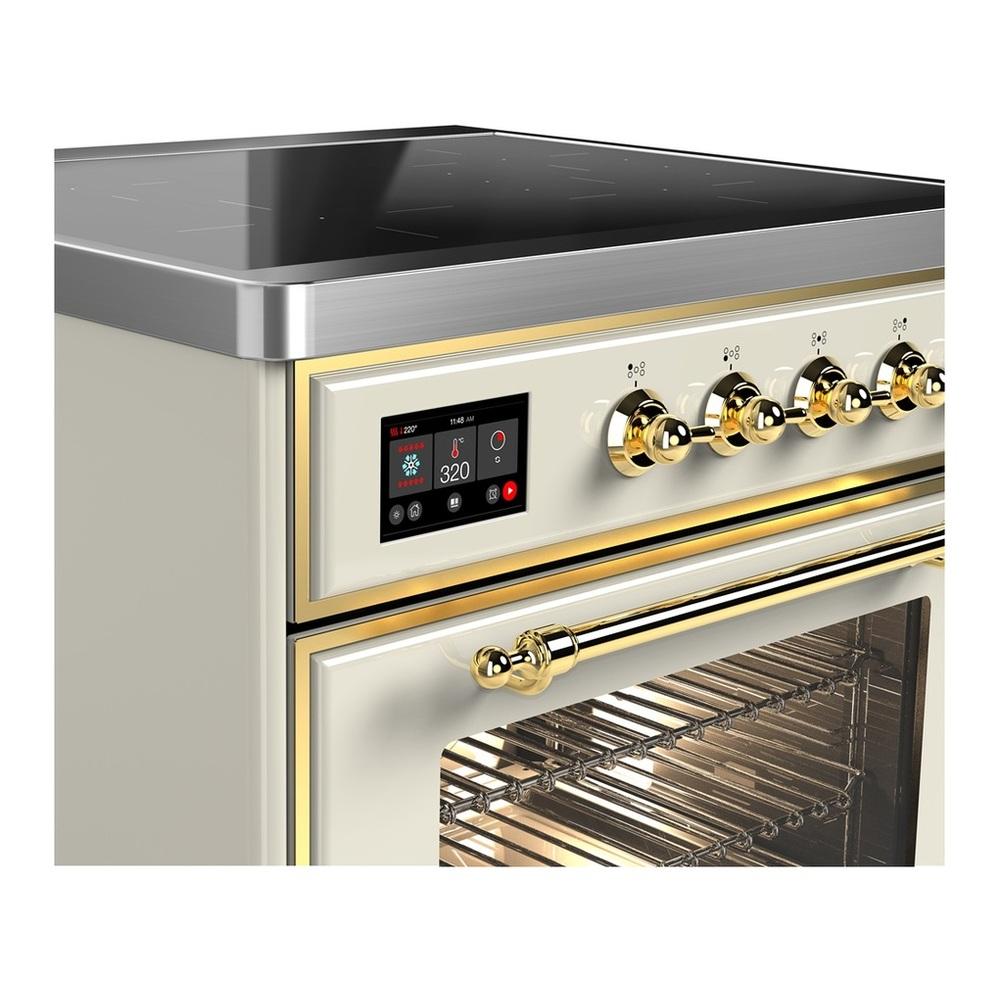 Ilve UMIB30NR3AWG Ilve Umib30Nr3Awg Majestic Iii 30 Inch Induction Range With 4 Elements, 4 Cu. Ft. Oven Capacity (Triple Glass Door, Antique White, Brass)