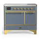 Ilve UMDIB40QNR3BGG Ilve Umdib40Qnr3Bgg Majestic Iii 40 Inch Induction Range With 6 Elements, 3.82 Cu. Ft. Total Oven Capacity (Solid Door, Blue Grey, Brass)
