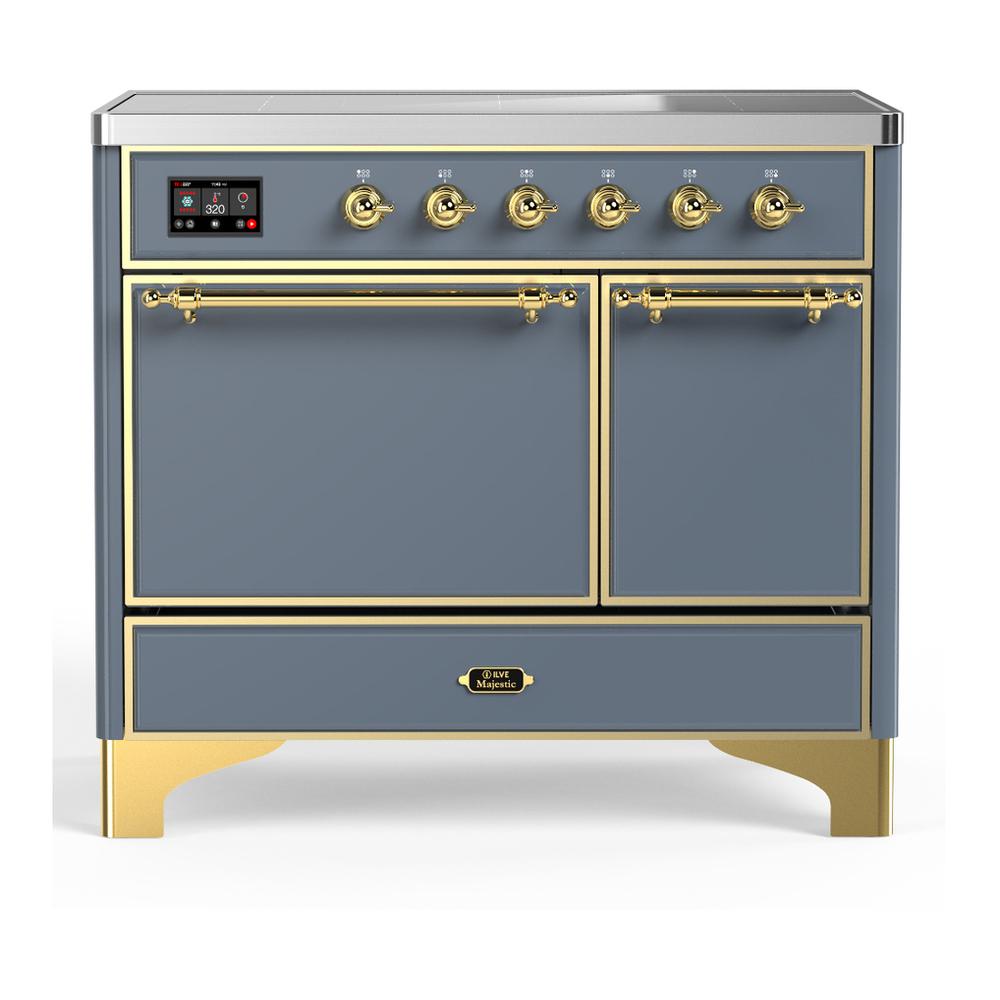 Ilve UMDIB40QNR3BGG Ilve Umdib40Qnr3Bgg Majestic Iii 40 Inch Induction Range With 6 Elements, 3.82 Cu. Ft. Total Oven Capacity (Solid Door, Blue Grey, Brass)