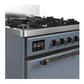 Ilve UM30QNR3BGBLP Ilve Um30Qnr3Bgblp Majestic Iii 30 Inch Dual Fuel Range With 5 Black Brass Burners, Dual Function Burner Up To 25,000 Btu (Liquid Propane, Solid Door, Blue Grey, Burnished)