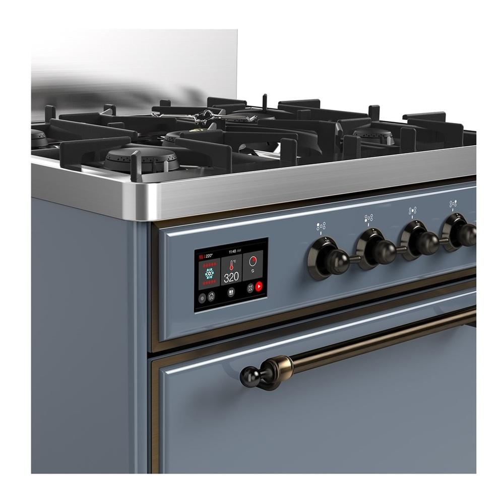 Ilve UM30QNR3BGBLP Ilve Um30Qnr3Bgblp Majestic Iii 30 Inch Dual Fuel Range With 5 Black Brass Burners, Dual Function Burner Up To 25,000 Btu (Liquid Propane, Solid Door, Blue Grey, Burnished)
