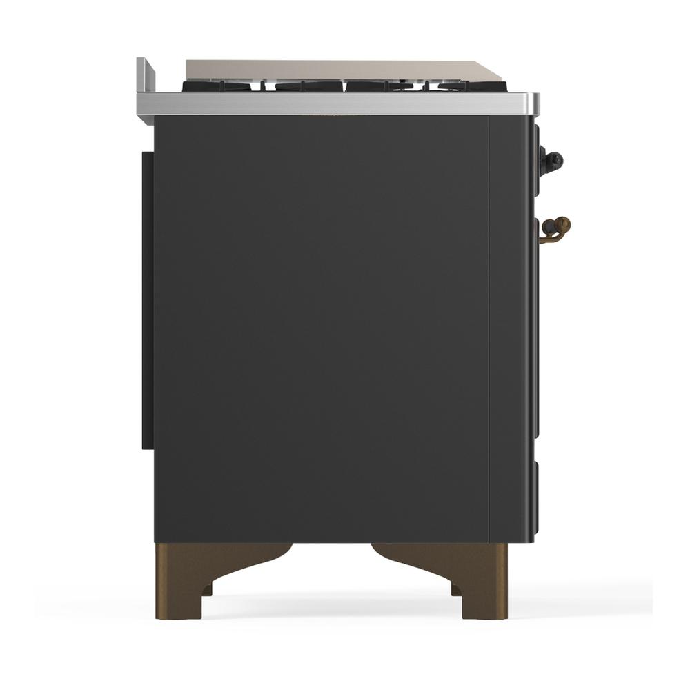 Ilve UM48FSNR3MGB Ilve Um48Fsnr3Mgb Majestic Iii 48 Inch Dual Fuel Range With 5 Black Brass Burners, Griddle And French Top, Dual Function Burner Up To 25,000 Btu (Natural Gas, Triple Glass Door, Graphite Matte, Burnished)