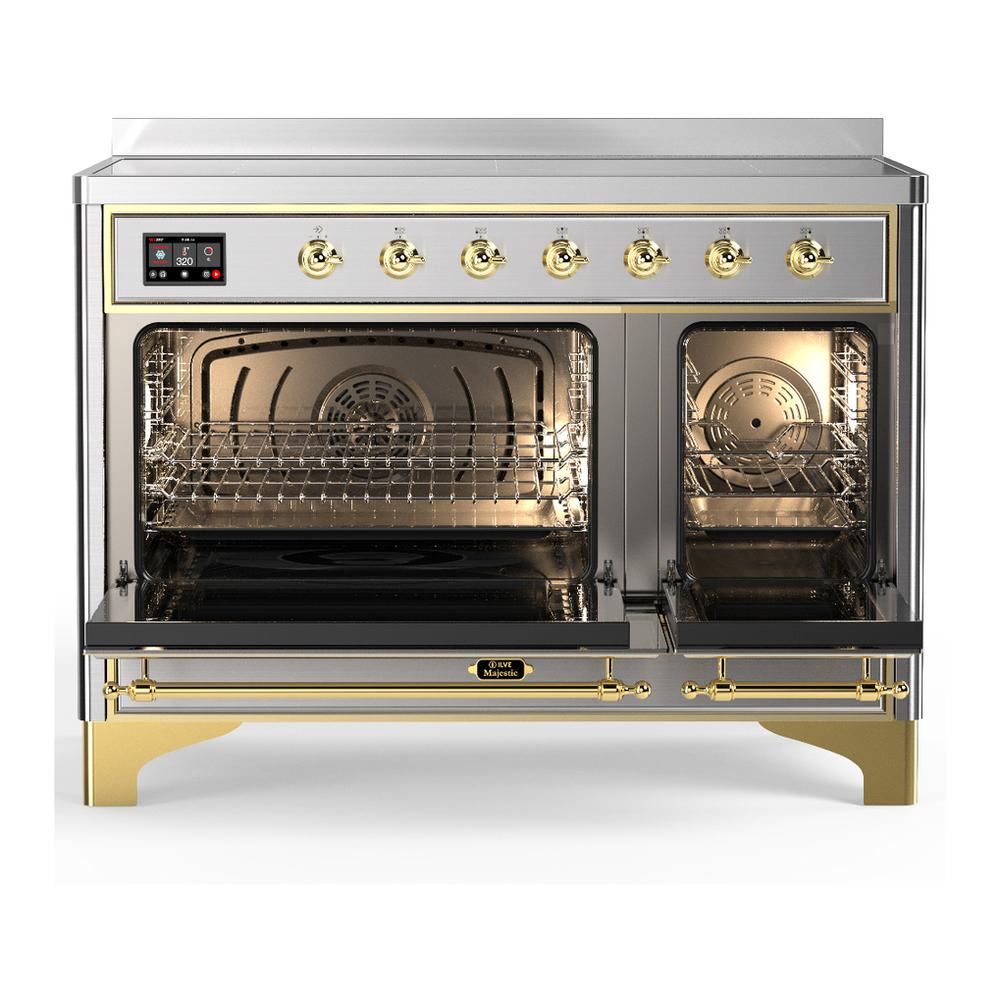 Ilve UMIB48NR3SSG Ilve Umib48Nr3Ssg Majestic Iii 48 Inch Induction Range With 6 Elements, 5.02 Cu. Ft. Total Oven Capacity (Triple Glass Door, Stainless Steel, Brass)