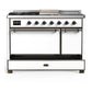 Ilve UM48FSQNR3WHB Ilve Um48Fsqnr3Whb Majestic Iii 48 Inch Dual Fuel Range With 5 Black Brass Burners, Griddle And French Top, Dual Function Burner Up To 25,000 Btu (Natural Gas, Solid Door, White, Burnished)