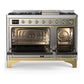 Ilve UM48FNR3SSGLP Ilve Um48Fnr3Ssglp Majestic Iii 48 Inch Dual Fuel Range With 8 Burners And Griddle, Dual Function Burner Up To 25,000 Btu (Liquid Propane, Triple Glass Door, Stainless Steel, Brass)