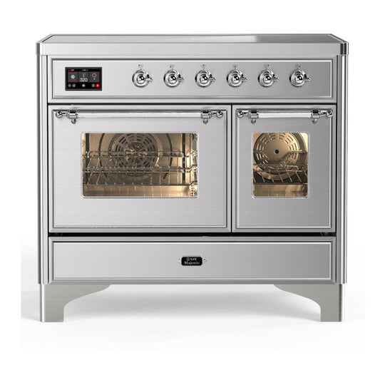 Ilve UMDIB40NR3SSC Ilve Umdib40Nr3Ssc Majestic Iii 40 Inch Induction Range With 6 Elements, 3.82 Cu. Ft. Total Oven Capacity (Triple Glass Door, Stainless Steel, Chrome)