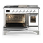 Ilve UM48FSNR3WHCLP Ilve Um48Fsnr3Whclp Majestic Iii 48 Inch Dual Fuel Range With 5 Black Brass Burners, Griddle And French Top, Dual Function Burner Up To 25,000 Btu (Liquid Propane, Triple Glass Door, White, Chrome)