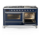 Ilve UM60FNR3MBCLP Ilve Um60Fnr3Mbclp Majestic Iii 60 Inch Dual Fuel Range With 9 Burners And Griddle, Dual Function Burner Up To 25,000 Btu (Liquid Propane, Triple Glass Door, Midnight Blue, Chrome)