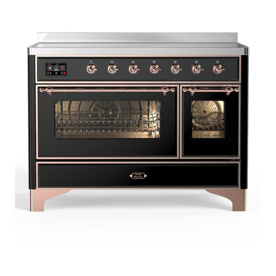Ilve UMIB48NR3BKP Ilve Umib48Nr3Bkp Majestic Iii 48 Inch Induction Range With 6 Elements, 5.02 Cu. Ft. Total Oven Capacity (Triple Glass Door, Glossy Black, Copper)