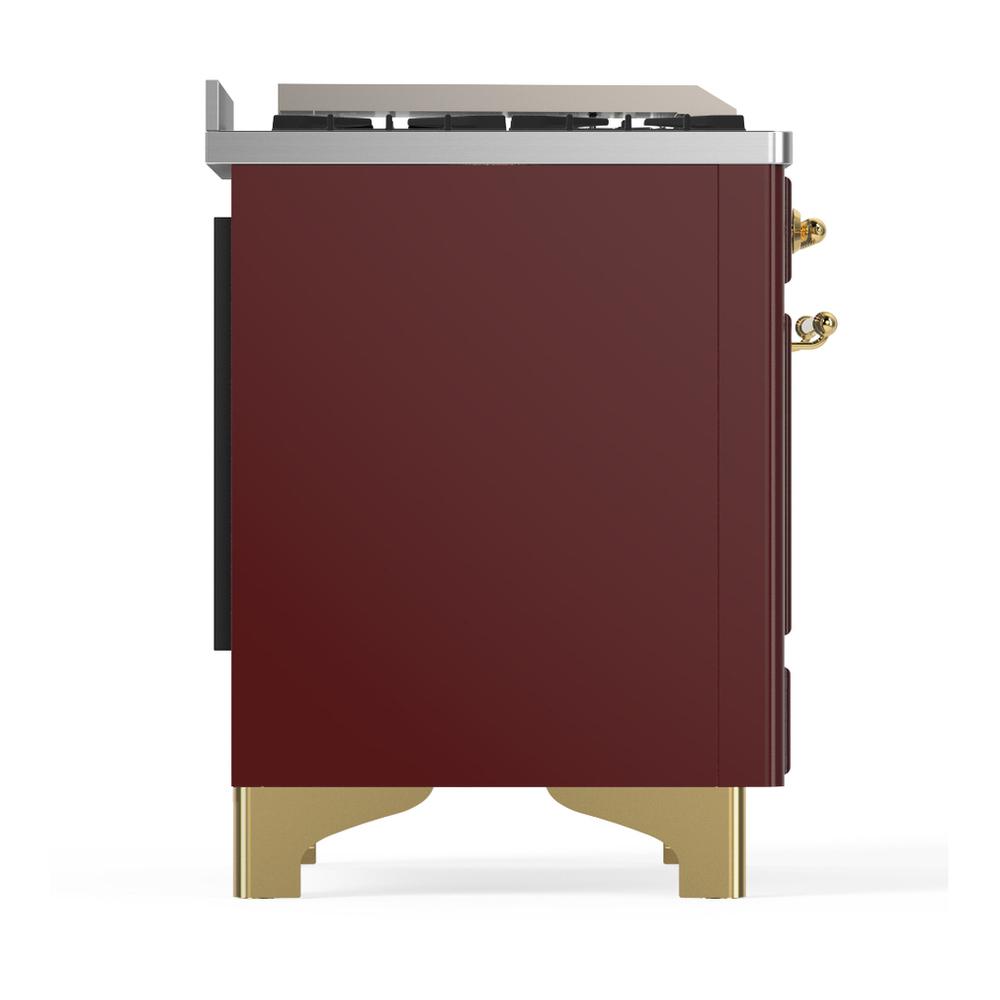 Ilve UM48FSQNR3BUGLP Ilve Um48Fsqnr3Buglp Majestic Iii 48 Inch Dual Fuel Range With 5 Black Brass Burners, Griddle And French Top, Dual Function Burner Up To 25,000 Btu (Liquid Propane, Solid Door, Burgundy, Brass)