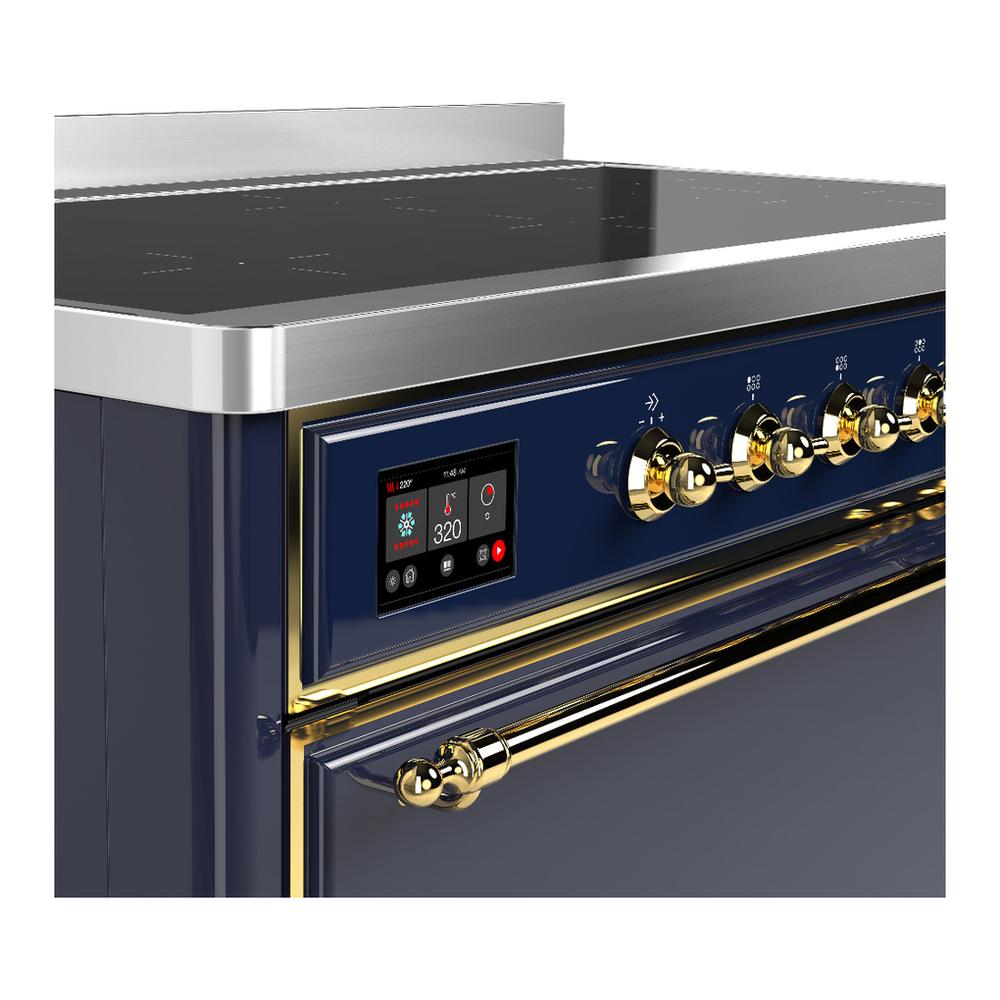 Ilve UMIB48QNR3MBG Ilve Umib48Qnr3Mbg Majestic Iii 48 Inch Induction Range With 6 Elements, 5.02 Cu. Ft. Total Oven Capacity (Solid Door, Midnight Blue, Brass)